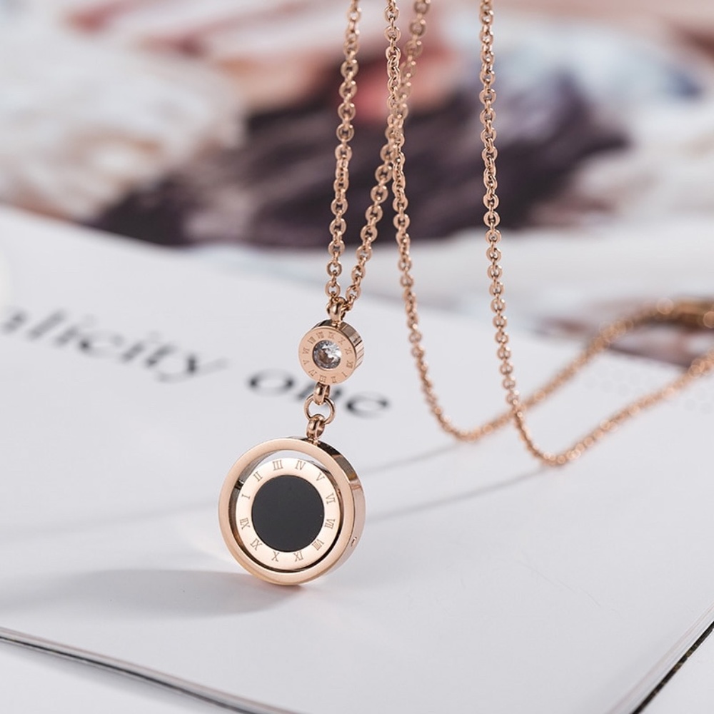 Double Circle Roman Numeral Necklace - Picture 1 of 7